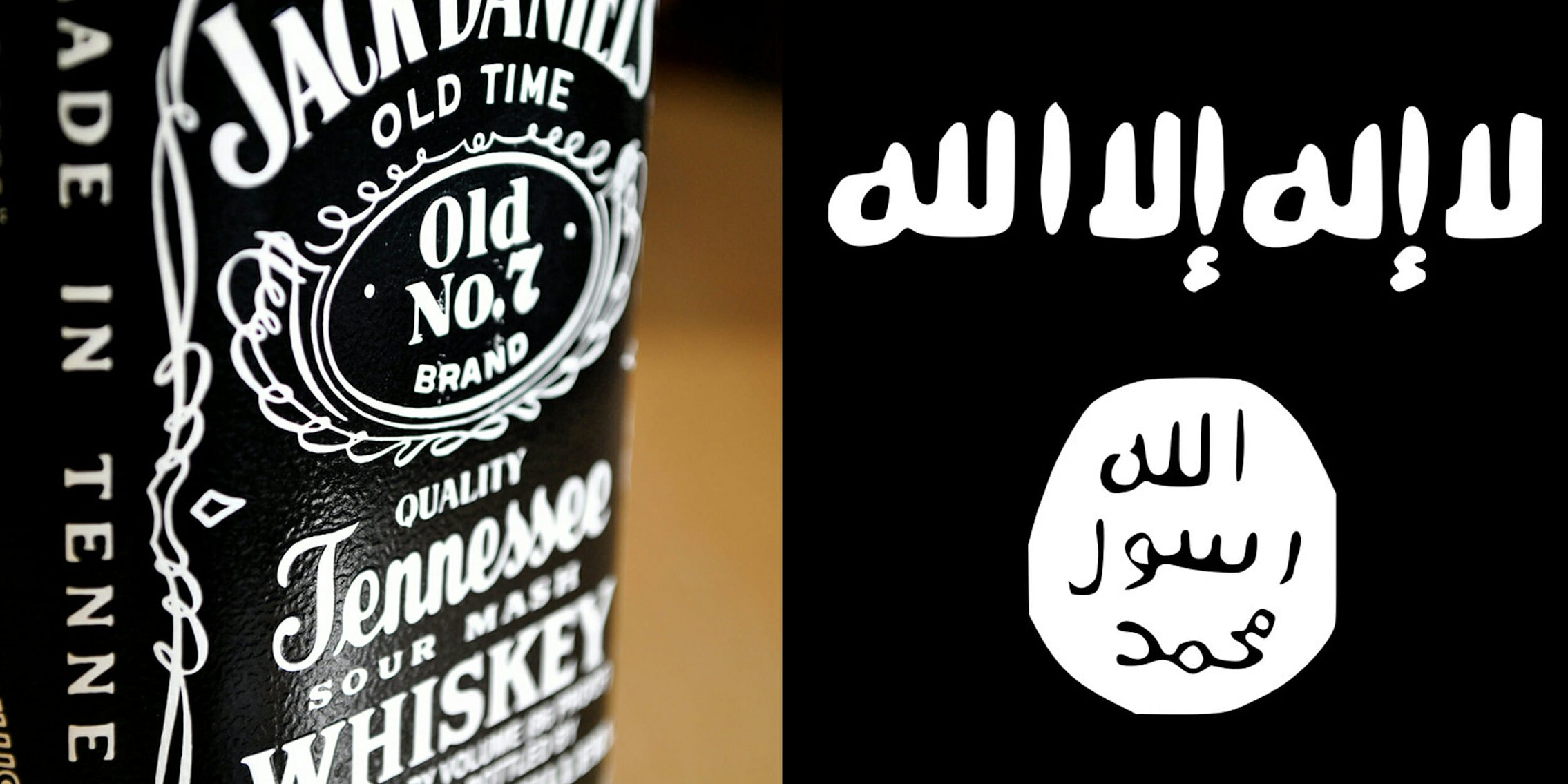 Jack Daniel’s bottle and Islamic State logo