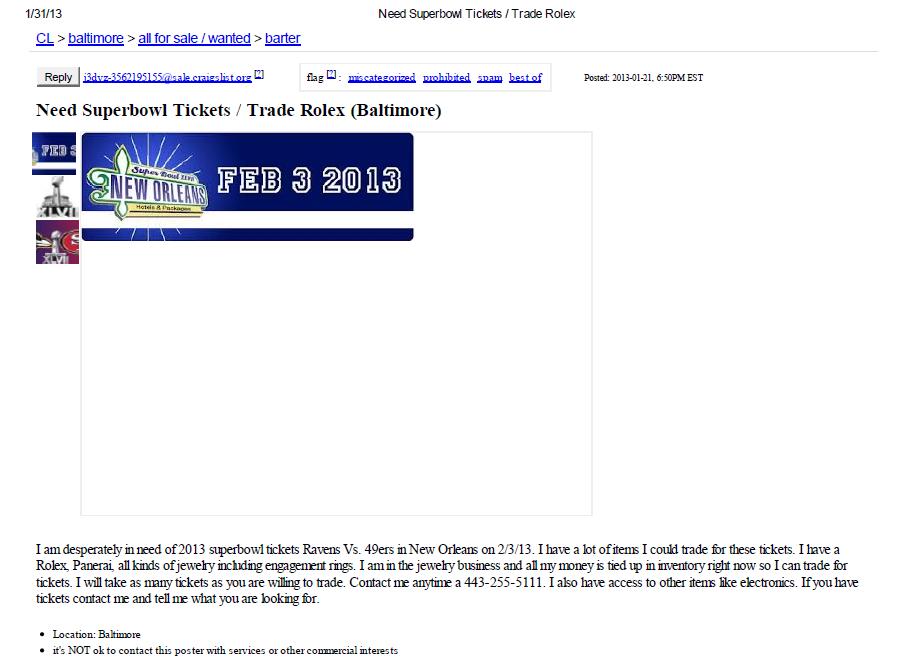 craigslist super bowl tickets