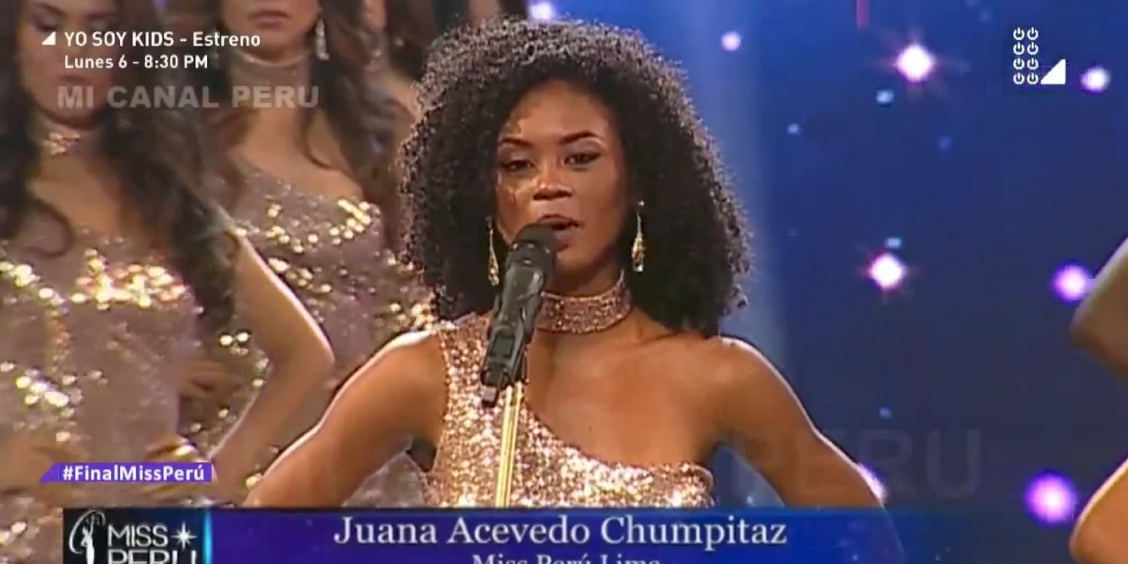 Miss Peru Contestant Juana Acevedo sharing her 'femcide' statistic as her body measurement.