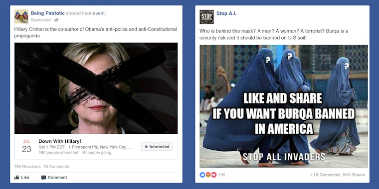 Russia state-sponsored anti-Hillary Clinton, anti-Islamic Facebook ads