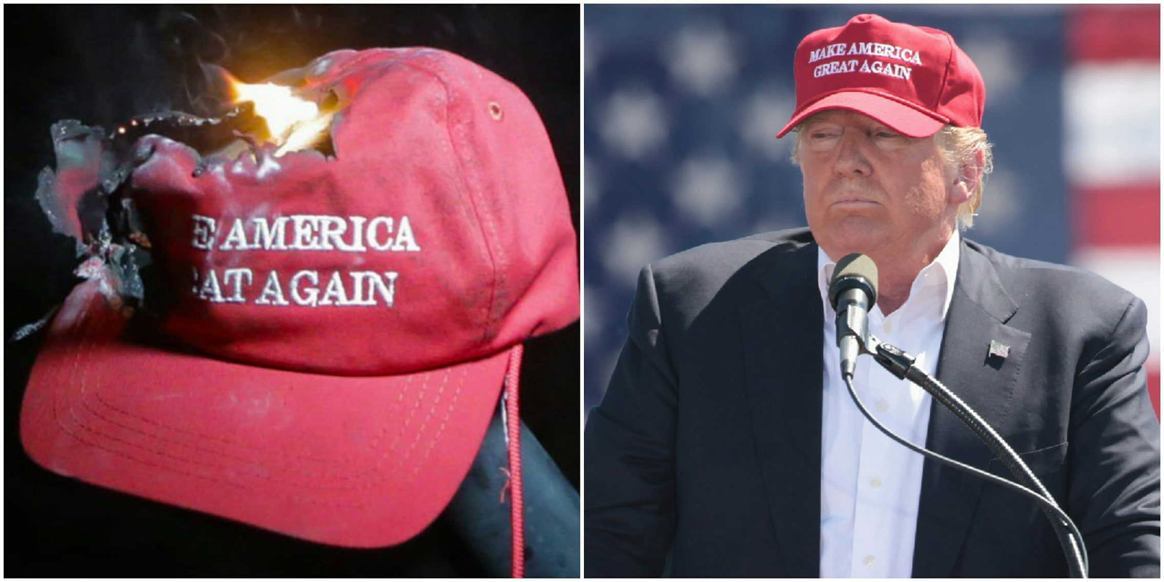 Burning 'MAGA hat and Donald Trump