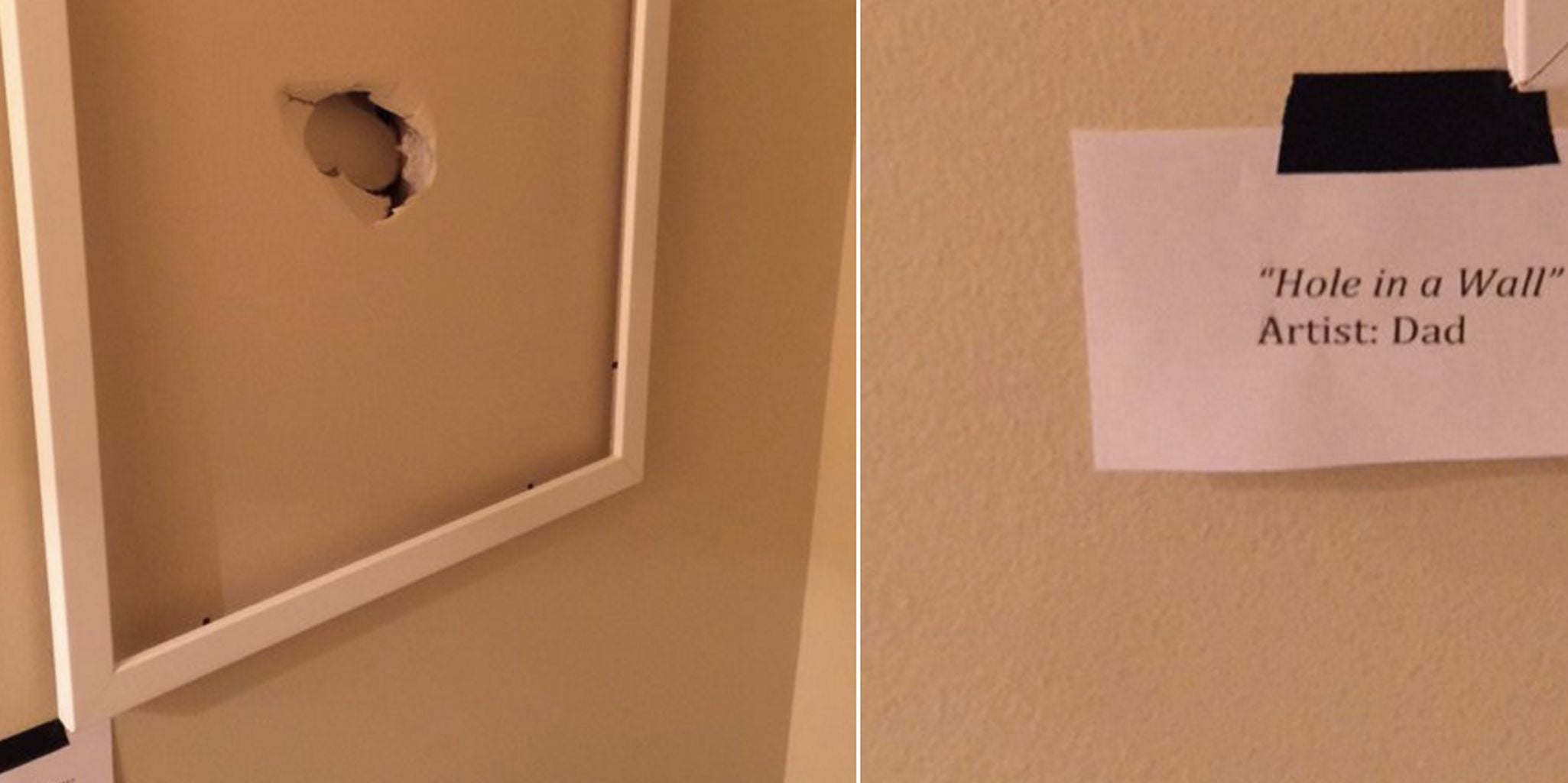 After dad punches hole in wall, daughter makes it a work of art The