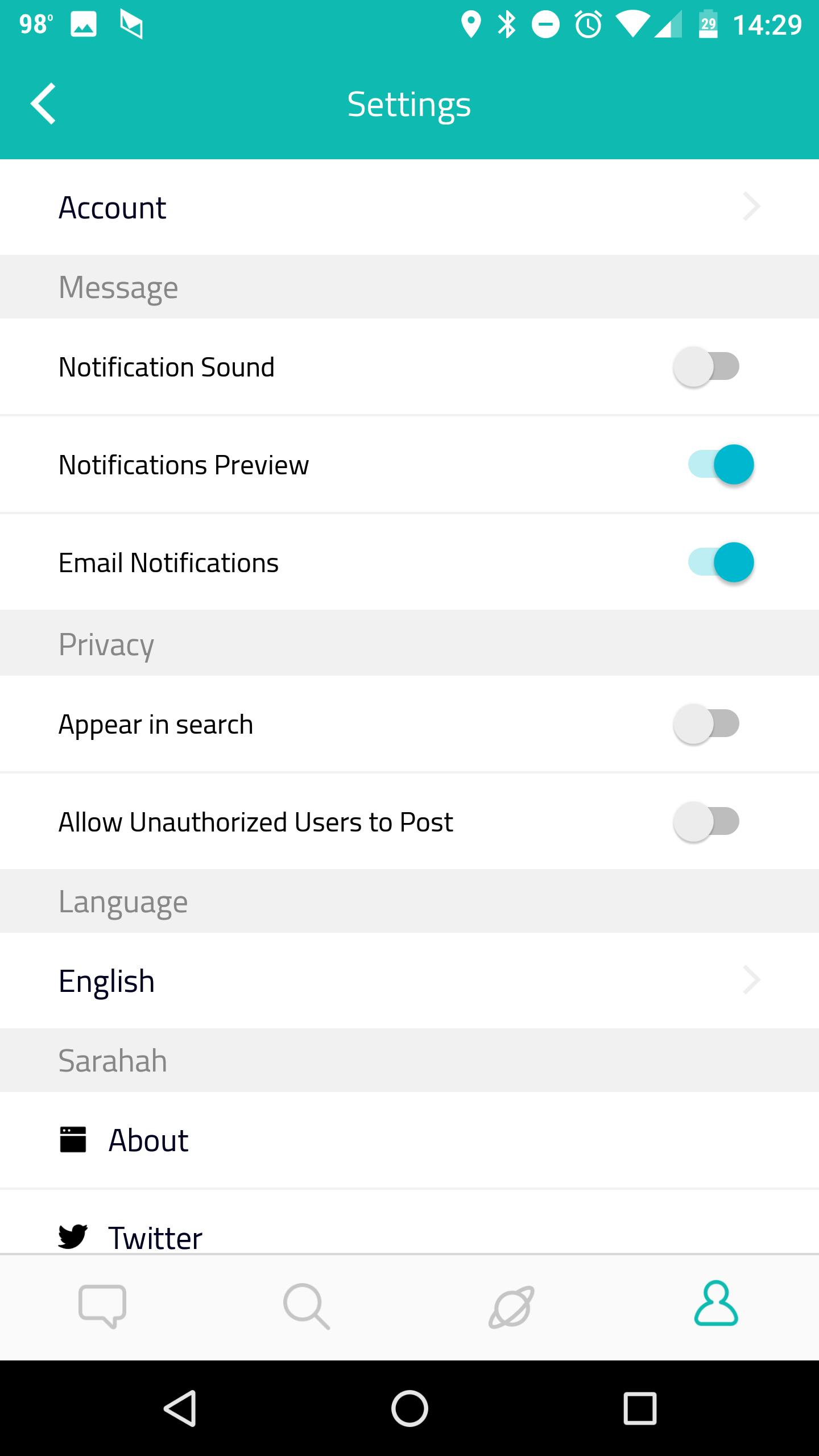 sarahah app privacy settings
