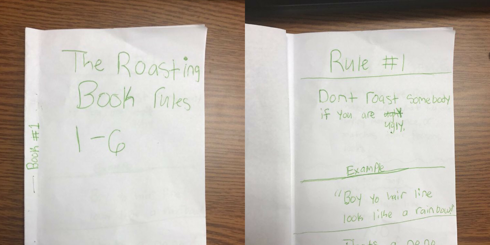 A 'How to Roast' book made by grade school kids.