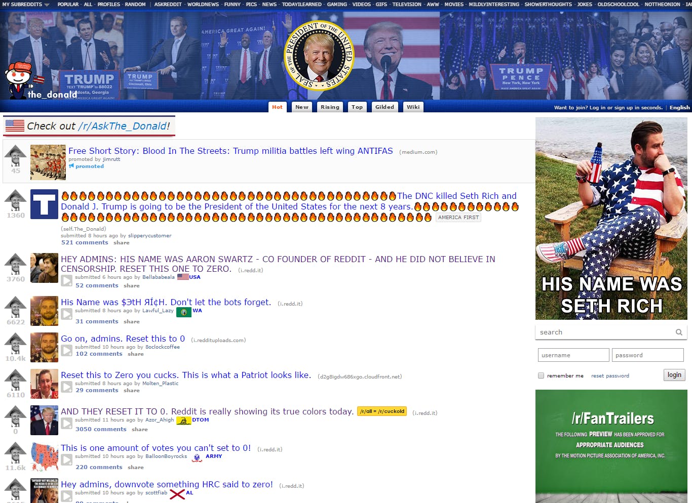 Reddit the Donald and 4chan : Seth Rich murder conspiracy