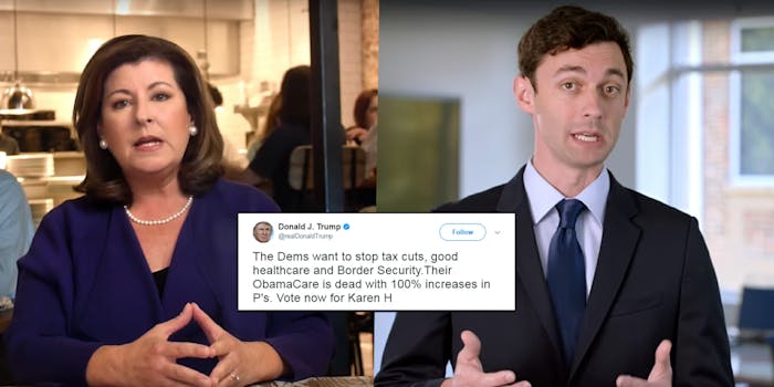Donald Trump has weighed in on the Georgia 6 election against Karen Handel and Jon Ossoff.
