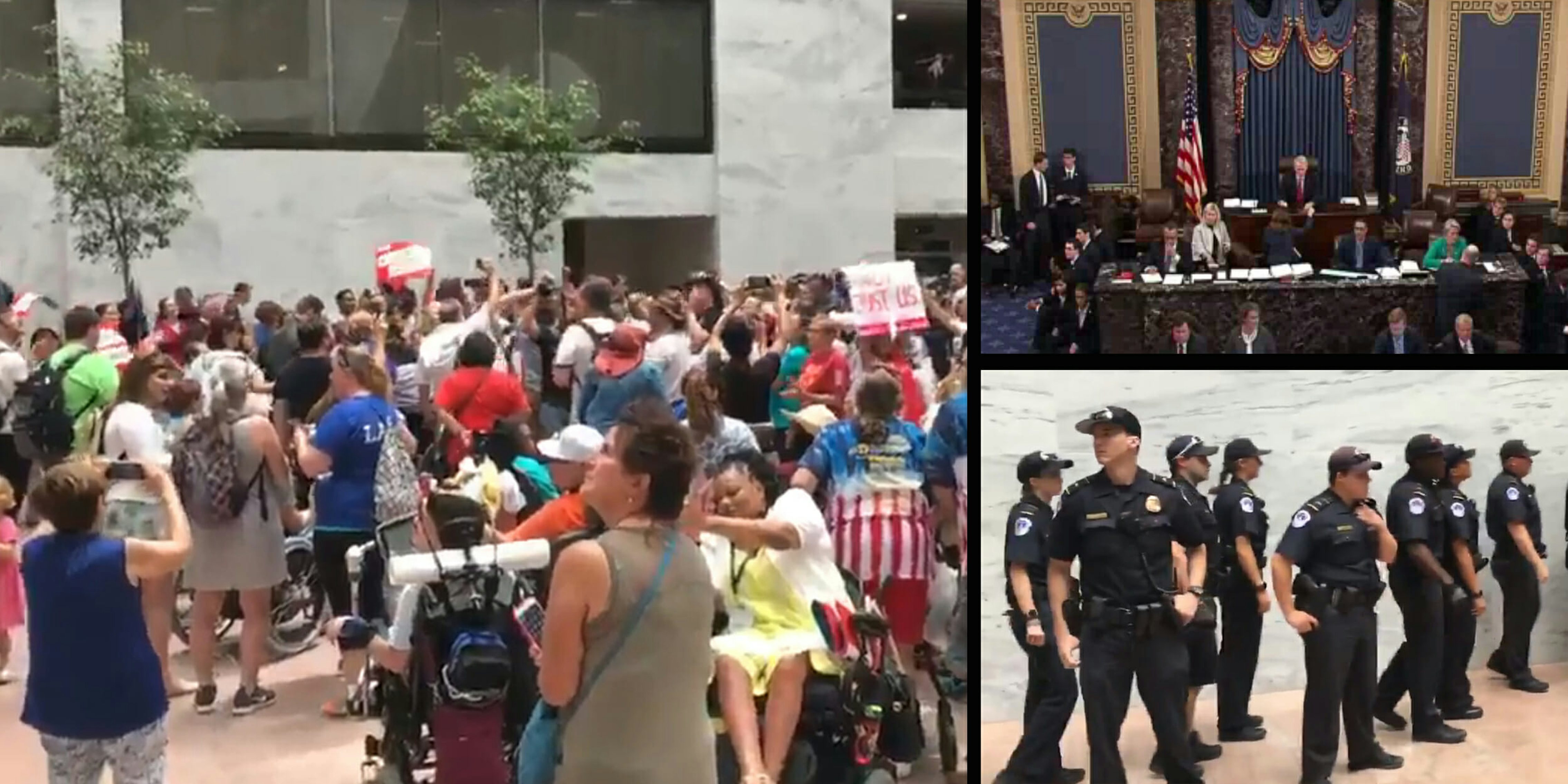 Protesters disrupting Tuesday's vote on the health care bill