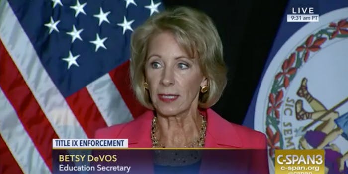Betsy DeVos making an announcement on Title IX