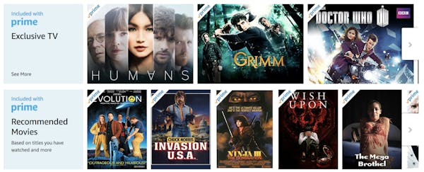 menu of one of the best movie streaming sites amazon prime