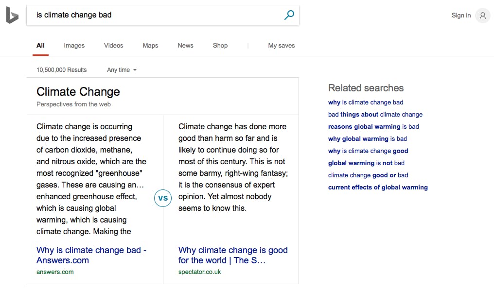 Climate change Bing query