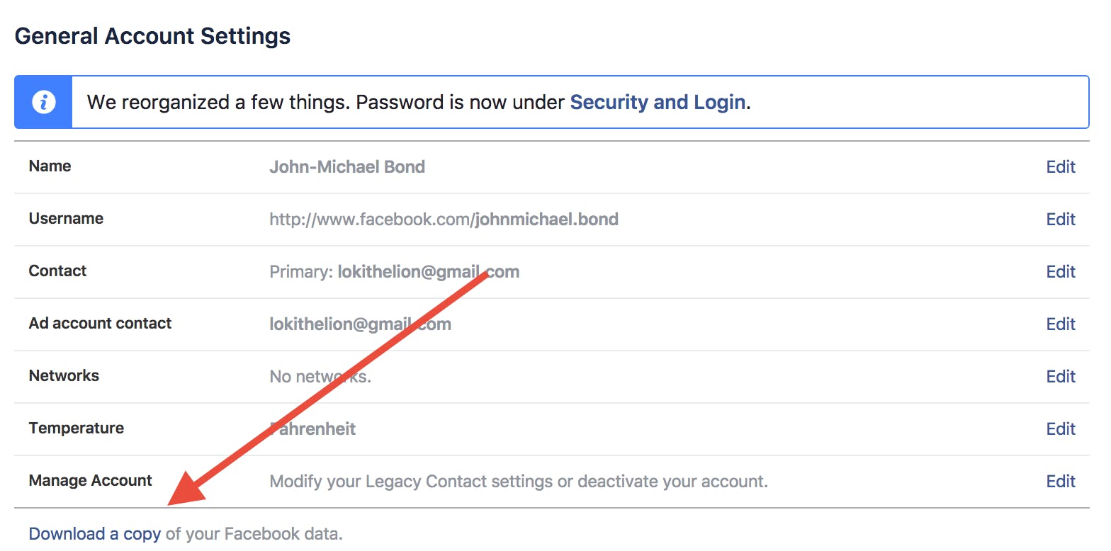 how to deactivate your facebook account : backup facebook data