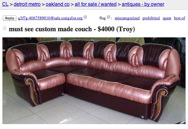 Custom Made 20 000 Crotch Couch, Craigslist Leather Sofa