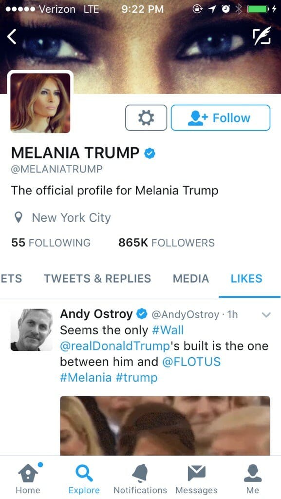 melania trump twitter like: melania likes tweet about her marriage