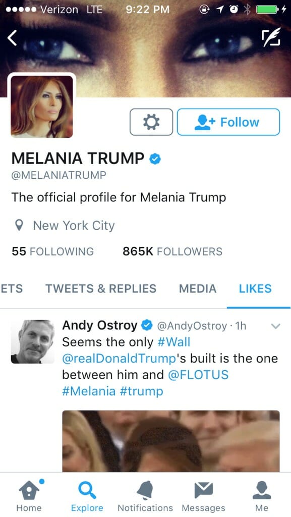 melania trump twitter like: melania likes tweet about her marriage