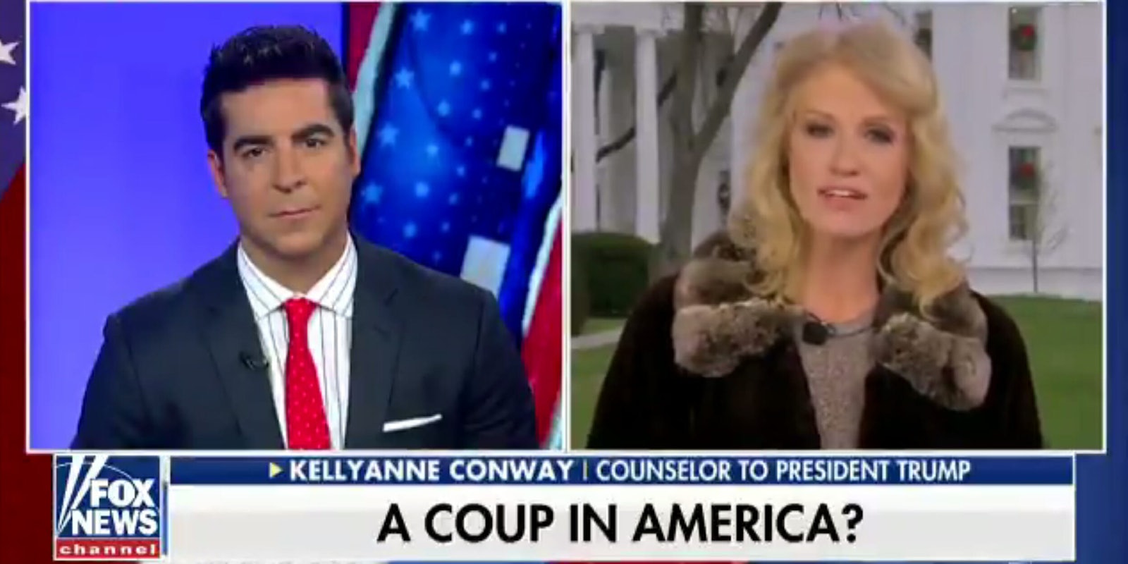 Fox News is coming under fire after host Jesse Watters interviewed Kellyanne Conway about a 'coup' in America as a result of Robert Mueller's investigation.