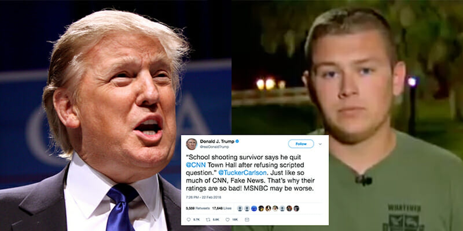 Trump tweeted that CNN is 'fake news' following reports that the outlet gave a 'scripted' question to a student for its town hall on gun control.