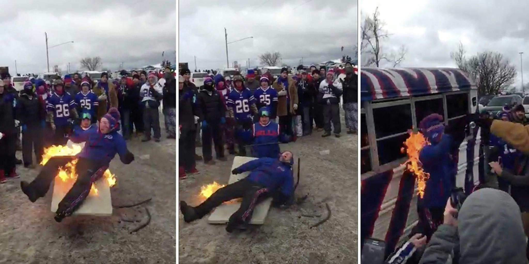 Buffalo Bills Fan Slams Through A Burning Table