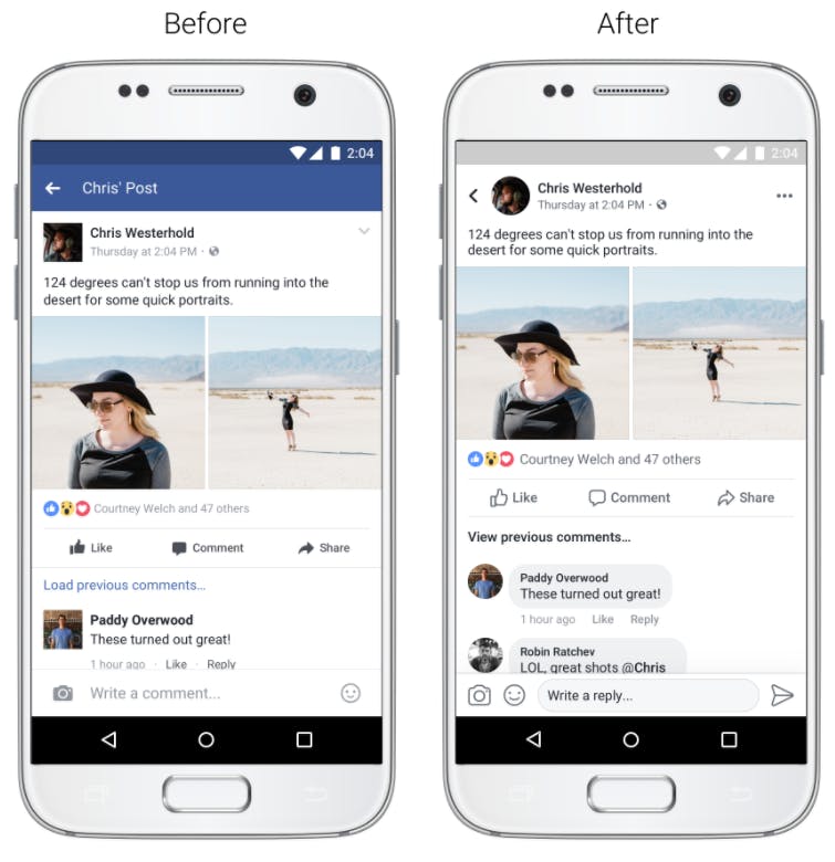 facebook redesign links before after