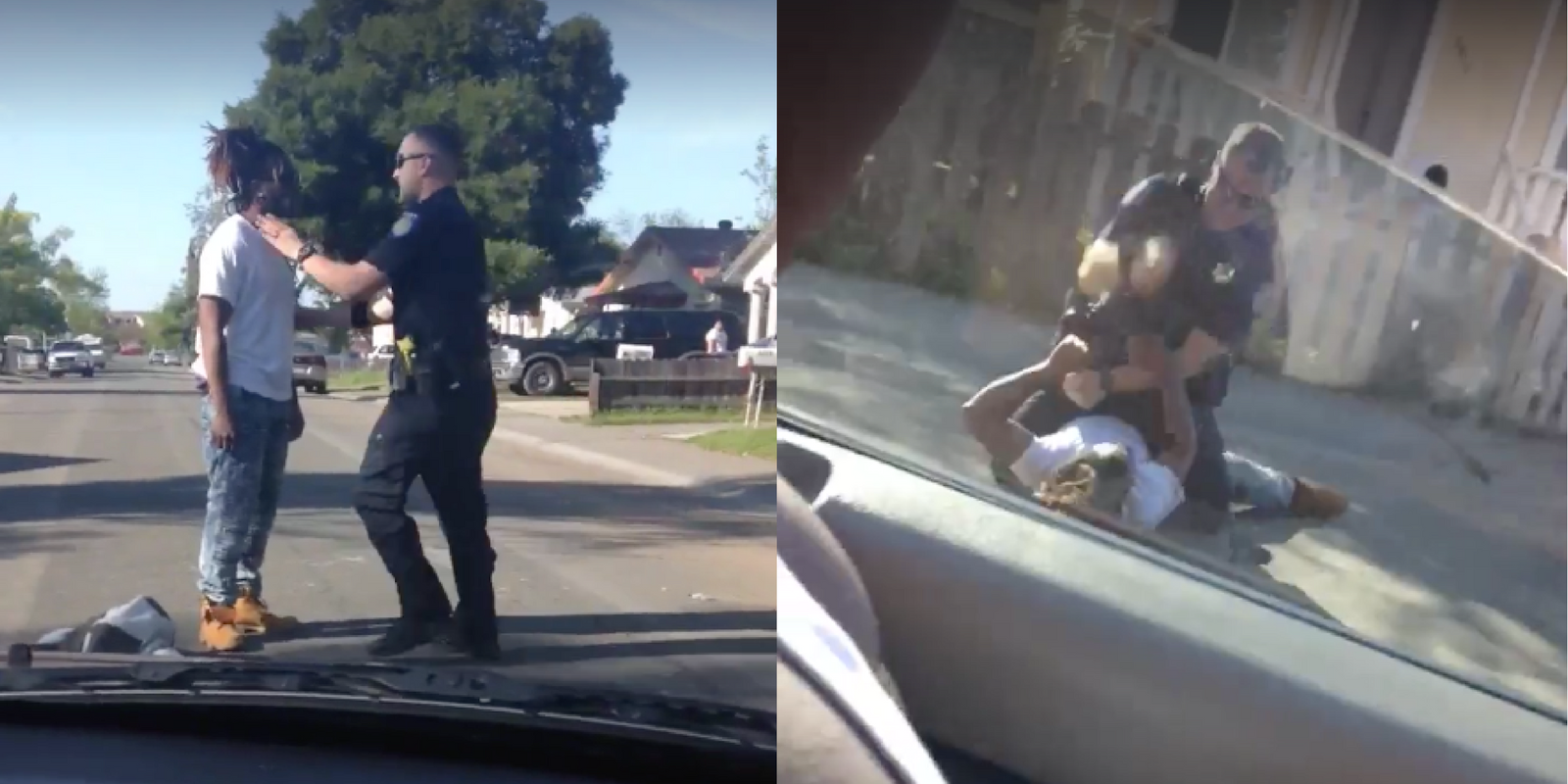 A Sacramento cop is recorded tackling a black man who was allegedly jaywalking.