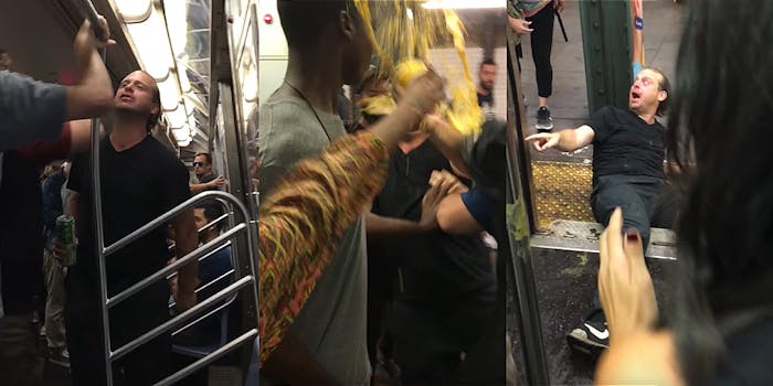 racist Lime-a-Rita drinker gets hot soup splashed in his face on the L train