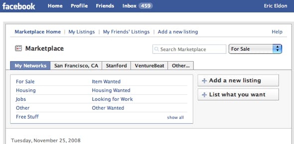 Facebook Marketplace in 2008