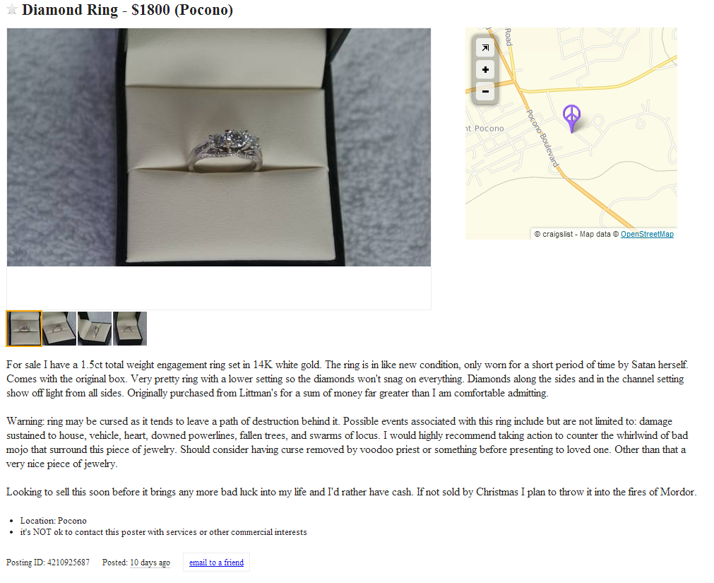 Craigslist on sale engagement rings