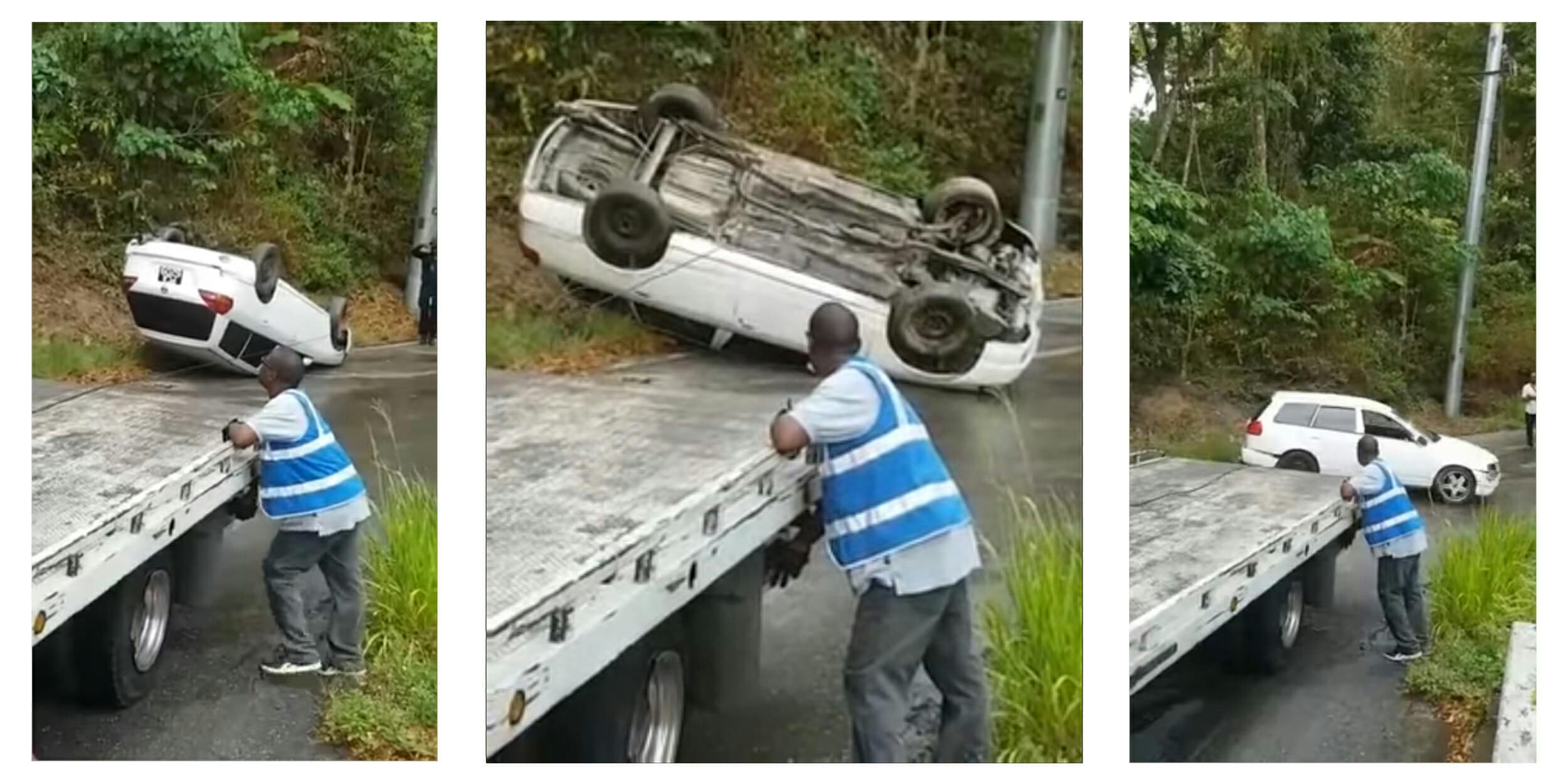 Tow truck driver flips car