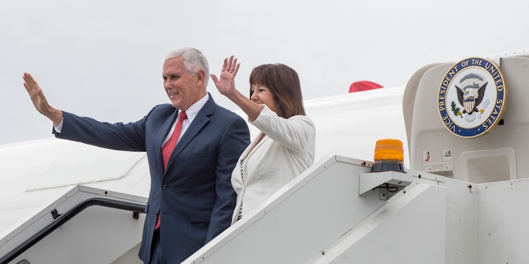 Mike and Karen Pence exiting Air Force Two.