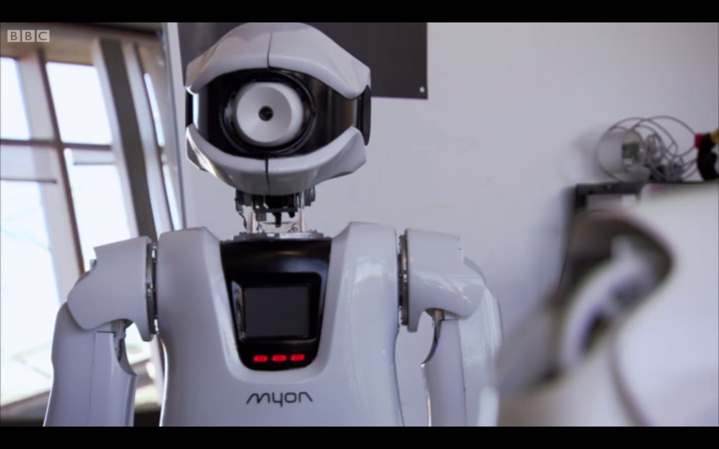 One of Dr. Steels' modular humanoid Myon robots.