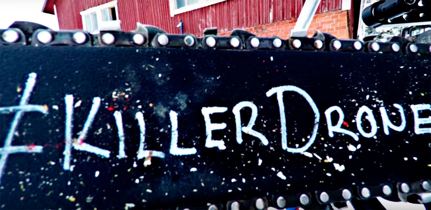 Finnish filmmakers add a chainsaw to a drone for fun