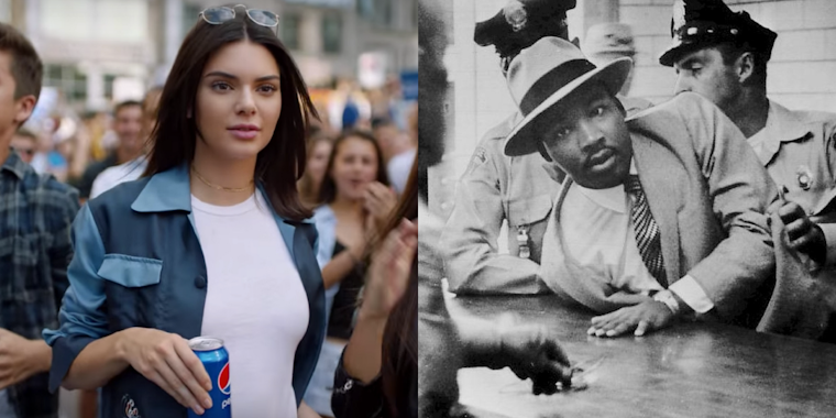 Martin Luther King Jr. and Kendall Jenner from a Pepsi commercial.