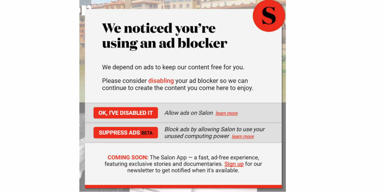salon cryptocurrency miner pop-up ad block