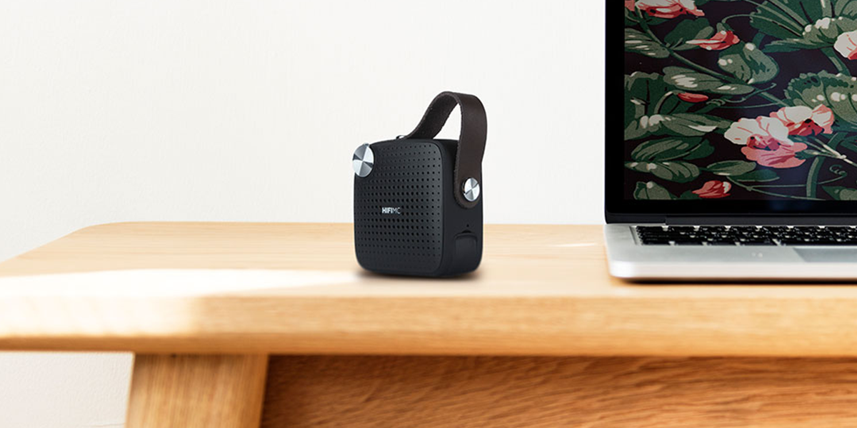 This portable music system is the size of the palm of your hand