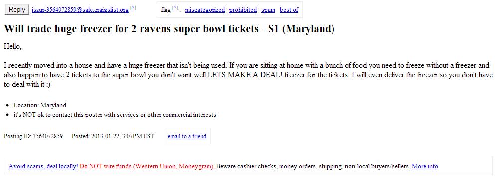 Super Bowl Craigslist Ads: Fans Trading Bourbon, Diamonds for Tickets -  Sports Illustrated