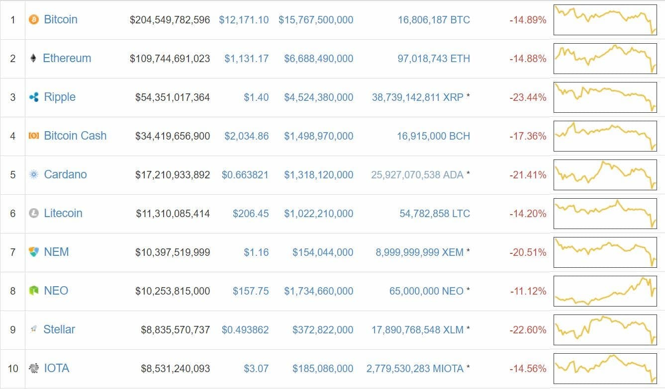 bitcoin cryptocurrency top 100 decline