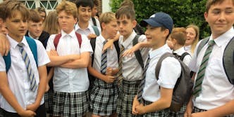 Isca Academy boys in skirts