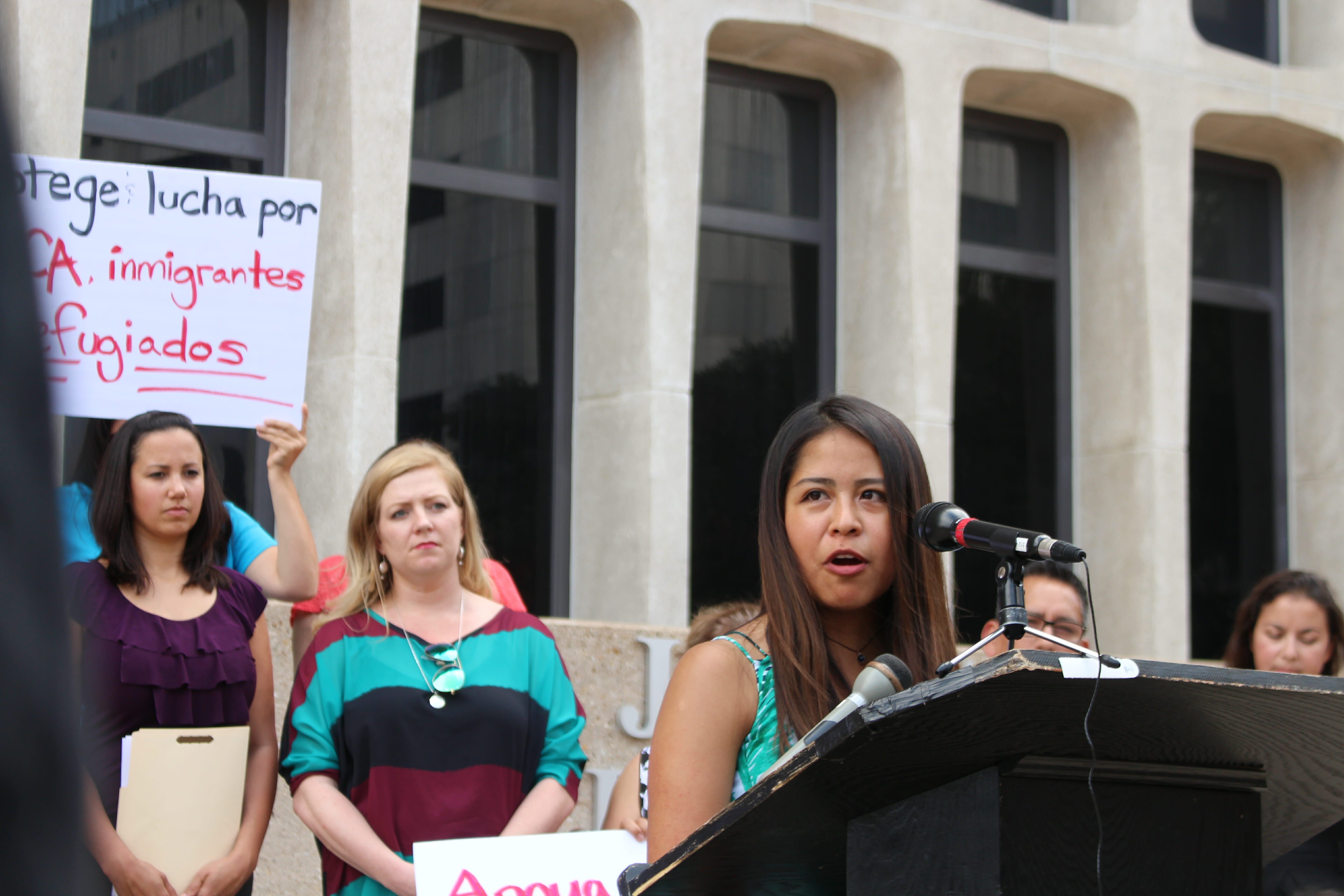 Vanessa Rodriguez, a student with UT Austin's University Leadership Initiative, talks about her experience as an undocumented student and Deferred Action for Childhood Arrivals (DACA) Act recipient at the group's conference regarding President Donald Trump's resignation of DACA on Sept. 5, 2017 in Austin, Texas.