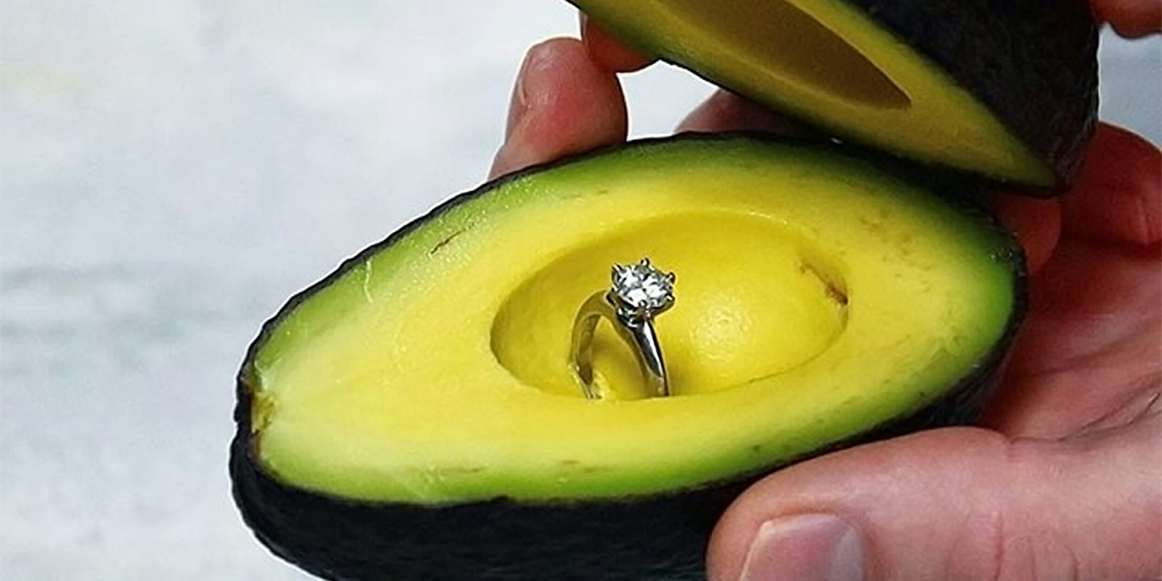 Engagement ring inside avocado
