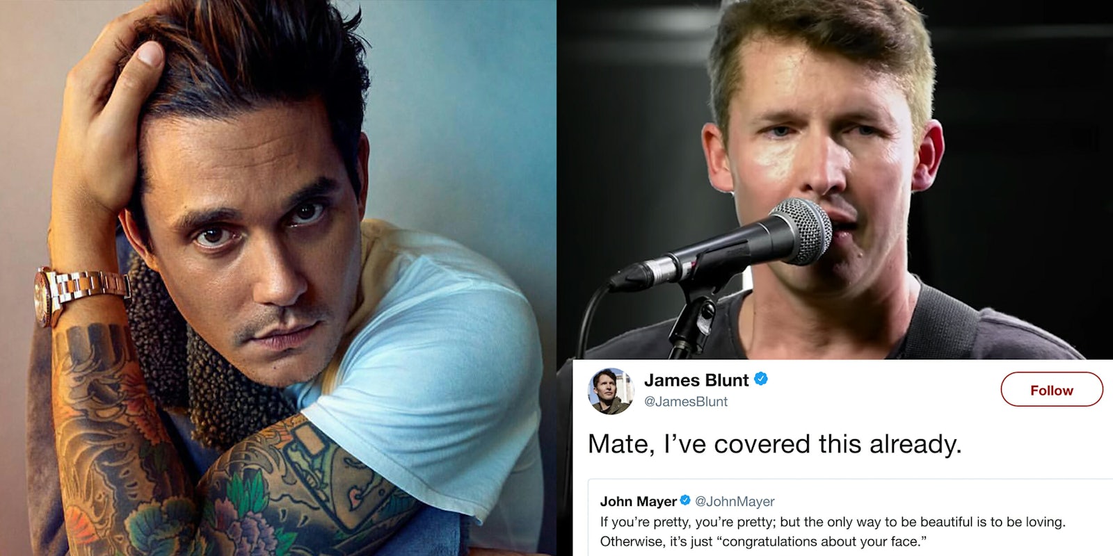 James Blunt tweets at John Mayer