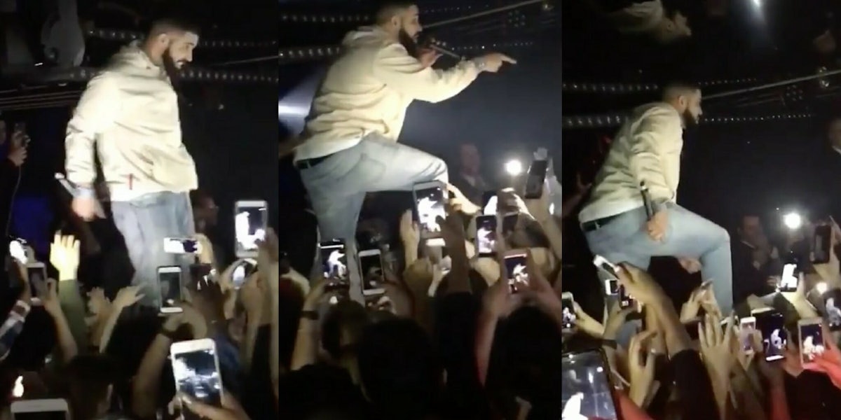 Drake threatens to beat up audience member if he doesn't stop groping girls.