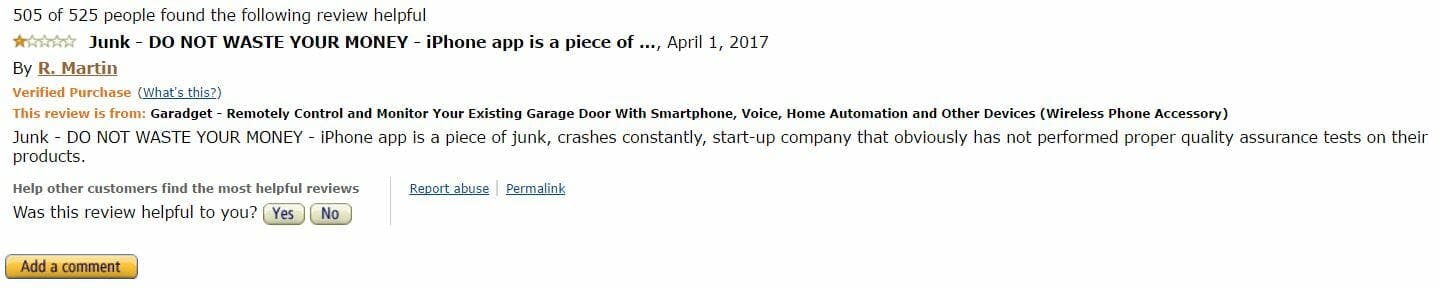 amazon review smart garage door opener