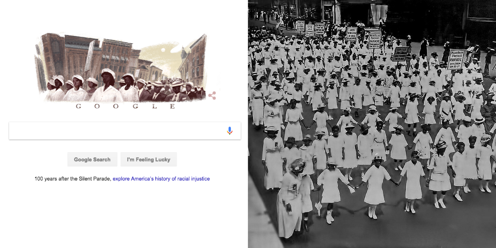 A Google Doodle of NAACP's Silent Parade protest of 1917