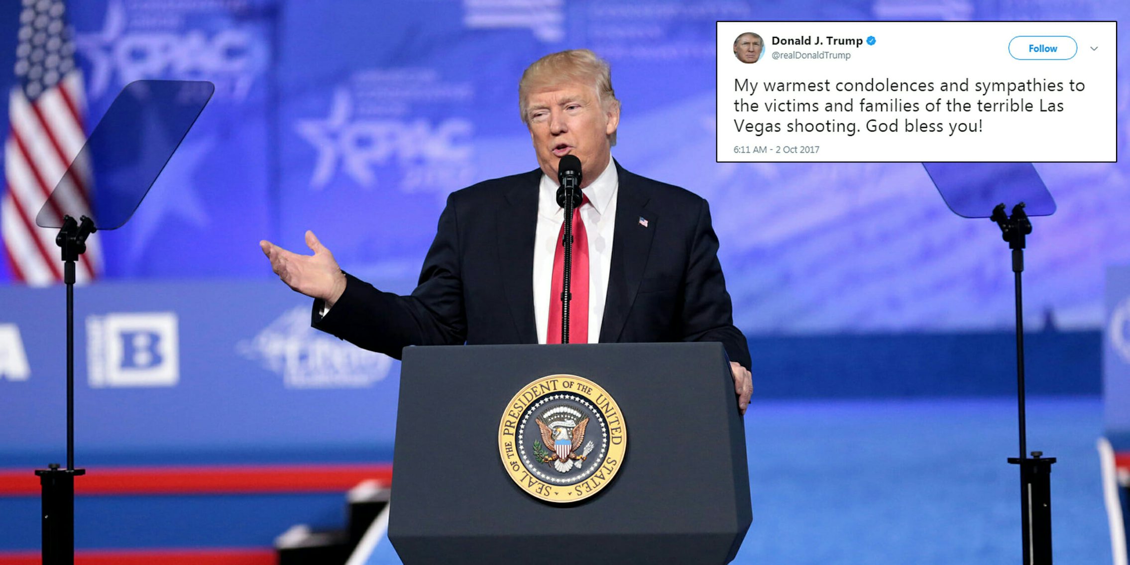 Donald Trump offered his 'warmest condolences' to the victims of the Las Vegas shooting.