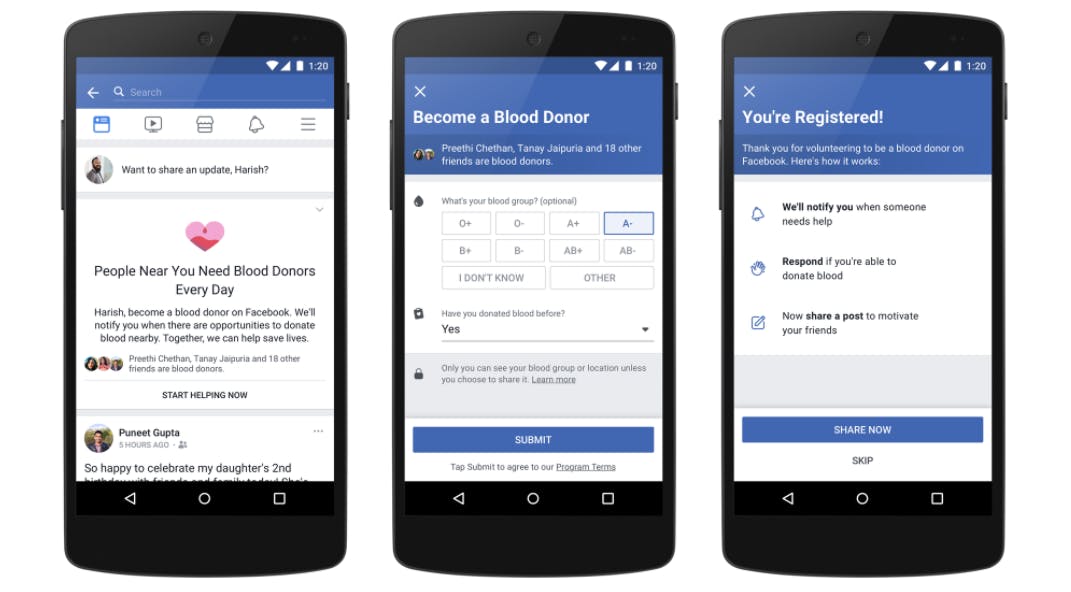facebook blood donor registration page for india