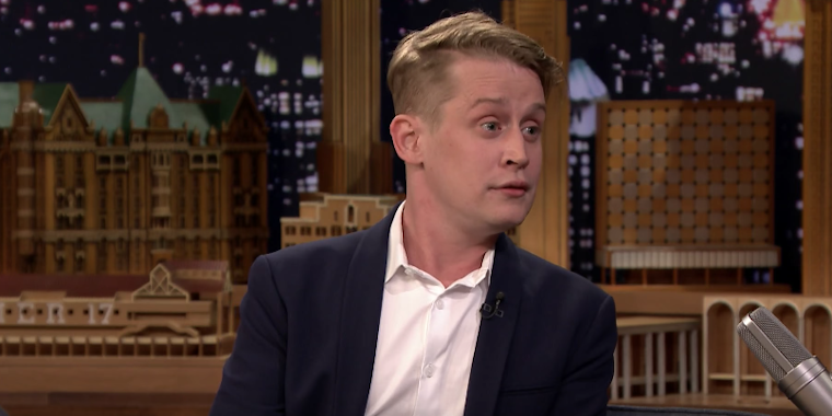 macaulay culkin sits in the guest chair on the Tonight Show