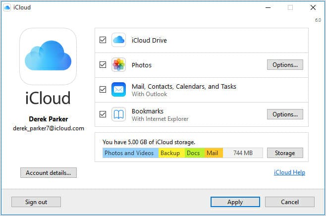 apple icloud windows set up