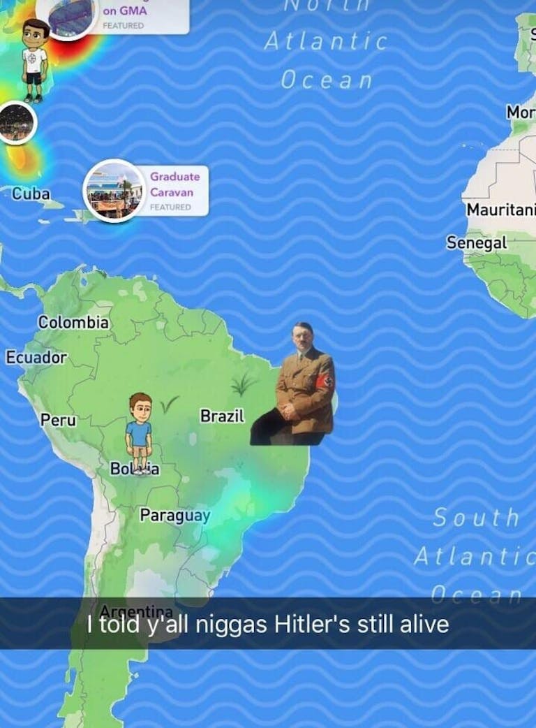 snapchat map hitler still alive meme