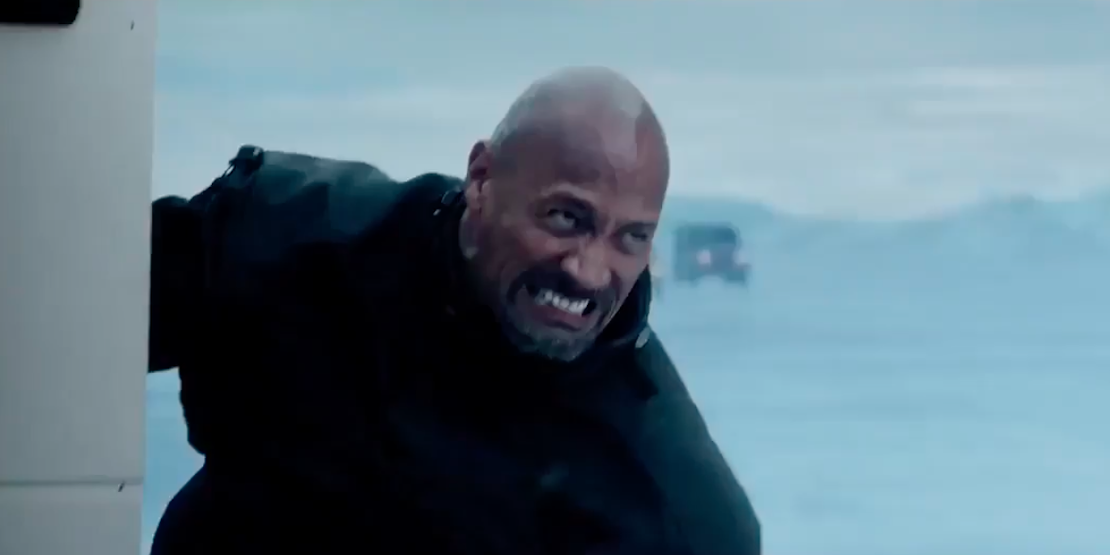 fate of the furious 8: second trailer rock catches torpedo in hand