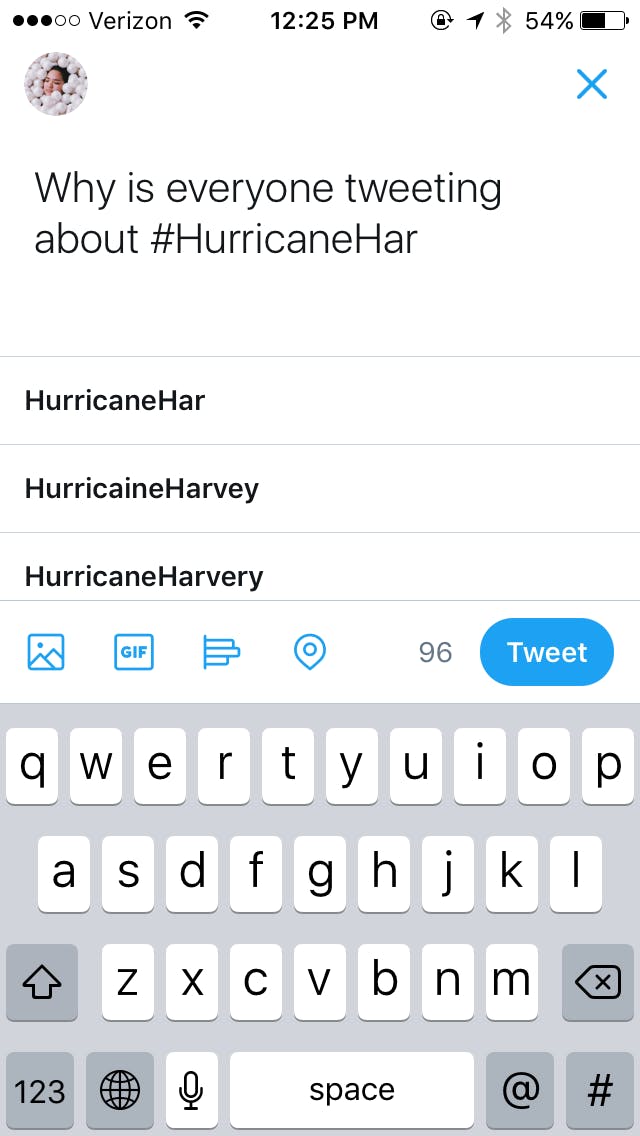 A screenshot of the Twitter mobile app using the 'Hurricane Harvery' hashtag
