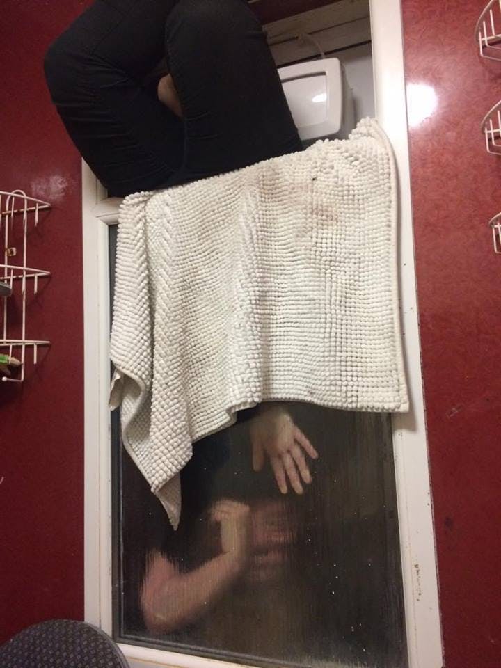 A firefighter crew rescues Liam Smyth's Tinder date from two windows she became trapped between while retrieving a poop she tried to throw away.